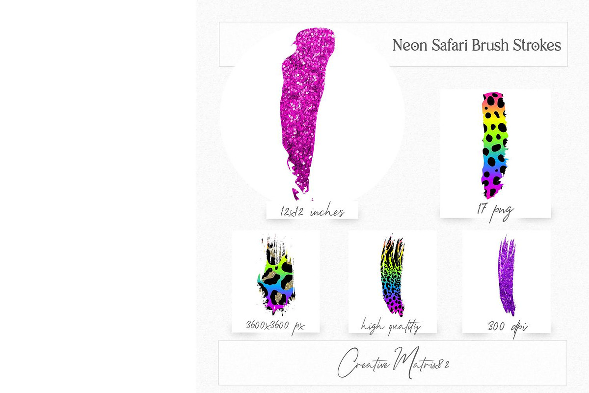 Neon Safari Brush Strokes Clipart, an Animal Illustration by Creative Matrix82 (Photo 2 of 5)