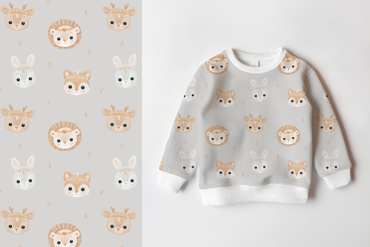 Boho Baby Animals – Clipart+Patterns, a Pattern Graphic by tetiartline (Photo 3 of 7)