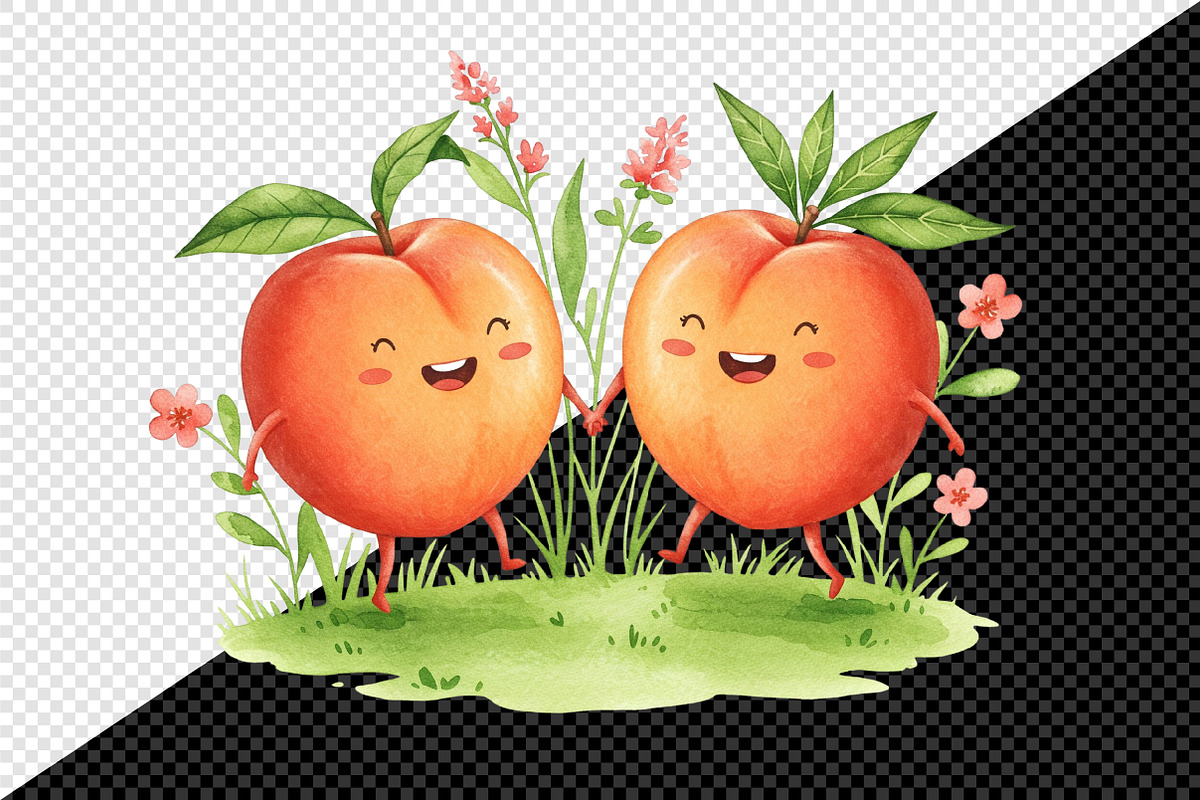 Watercolor Cute Peaches Garden Fruit, an Illustration by Creative Art (Photo 7 of 10)