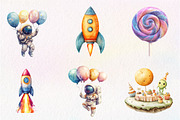 Cute Space Clipart, Space Birthday, an Illustration by CreationArt (Thumbnail 4 of 5)