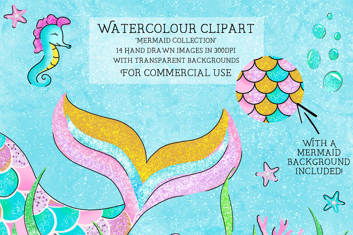 Mermaid tail clipart, nursery, a Decorative Illustration by CommercialCliparts (Photo 1 of 3)