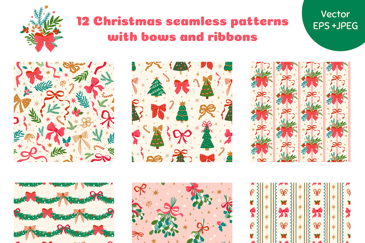 Christmas bows patterns, a Pattern Graphic by Tani Kuzminka (Photo 8 of 17)