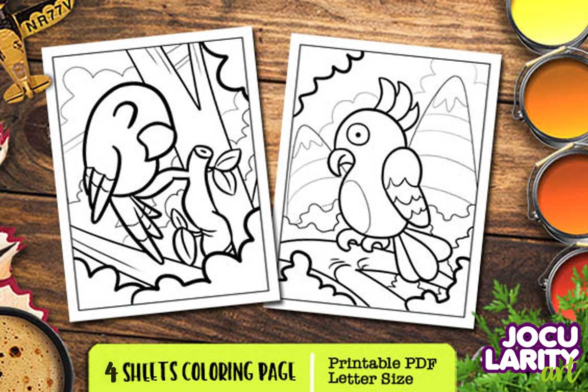 Cute Parrot Cartoon Coloring Pages, an Animal Illustration by ...