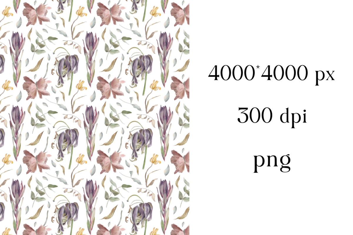 Watercolor flowers pattern, a Pattern Graphic by Kate Creative Studio (Photo 2 of 5)
