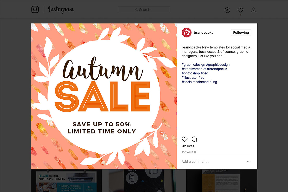 Fall / Autumn Social Media Templates, a Social Media Template by BrandPacks