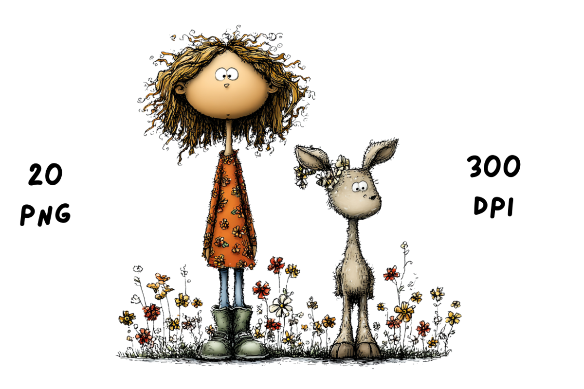 Whimsical Floral Girl & Deer Clipart, an Animal Illustration by GiraffeCreative (Photo 10 of 20)