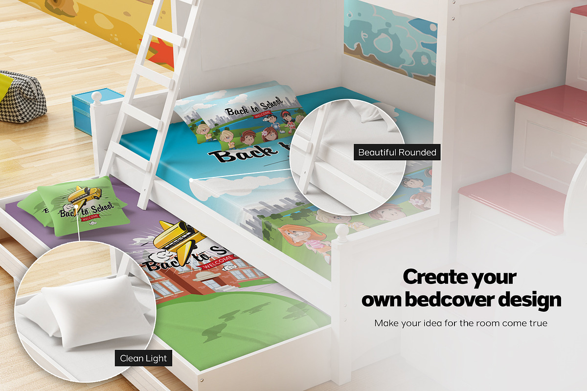 KID'S Bedroom Set Interior Mockups, a Books & Magazine Mockup by Kongkow (Photo 3 of 9)