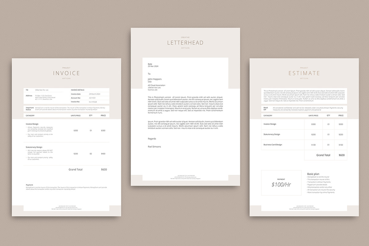Brief-Estimation-Invoice-Letterhead, a Stationery Template by artisanHR (Photo 2 of 9)