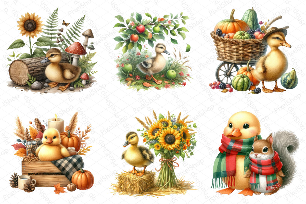 Watercolor Autumn Duck Clipart, an Illustration by DreamPrint404 (Photo 3 of 6)