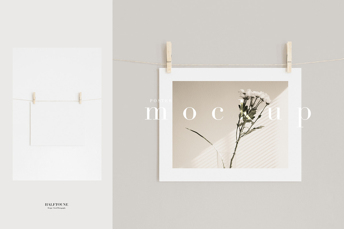 Poster and Pegs Mockup Horizontal, a Mockup by HALFTOUNE (Photo 1 of 4)