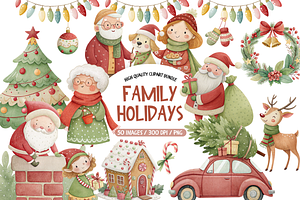 Cozy Family Christmas Clipart Set, an Illustration by TatiMockup