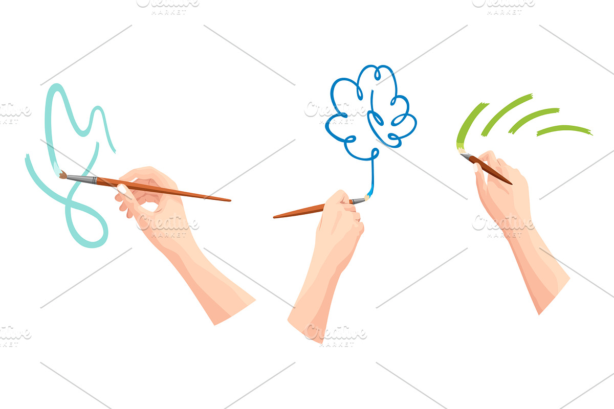 Hands holding paintbrush, set, an Object Illustration by Things for designers