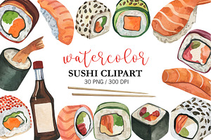 Watercolor Sushi Clipart, PNG