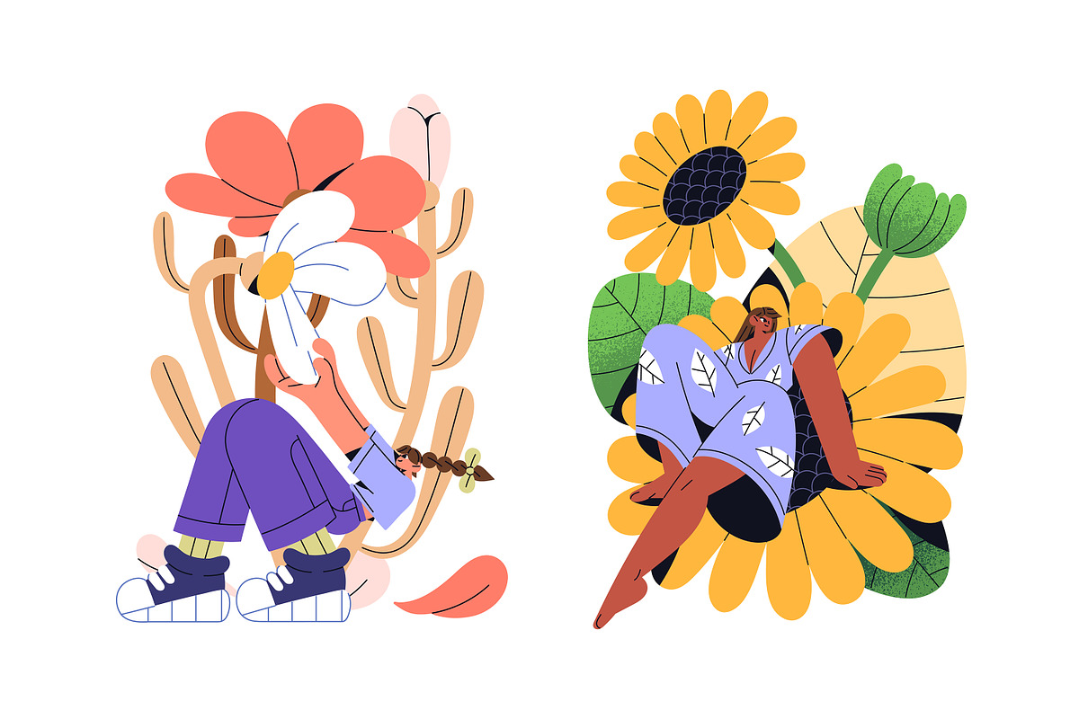 Tiny women with big flowers set, a Person Illustration by PaperTrident (Photo 4 of 5)