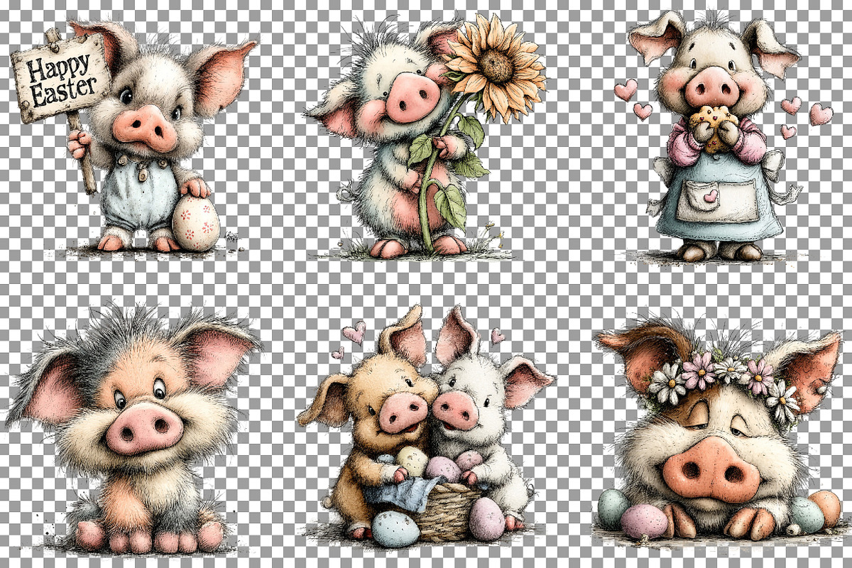 Whimsical Easter Pig Clipart Bundle, an Illustration by Sublimation Artist (Photo 3 of 7)
