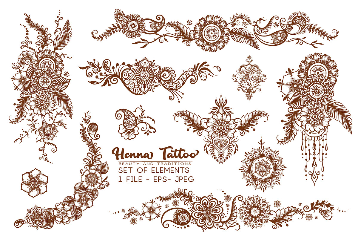 Henna Tattoo Collection, an Object Graphic by Elen-Lane