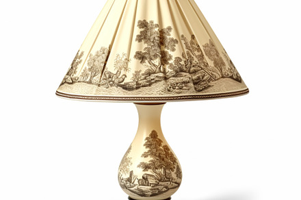 Vintage country style antique table lamp with a beautiful lampsh, a Photo by Anneleven
