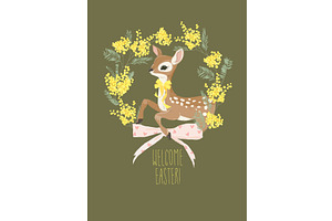 Cute Little Fawn standing in Wreath, an Animal Illustration by Maria Starus