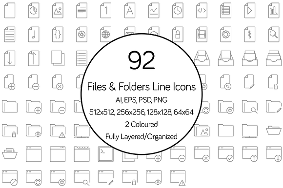 Files And Folders Line Icon Set