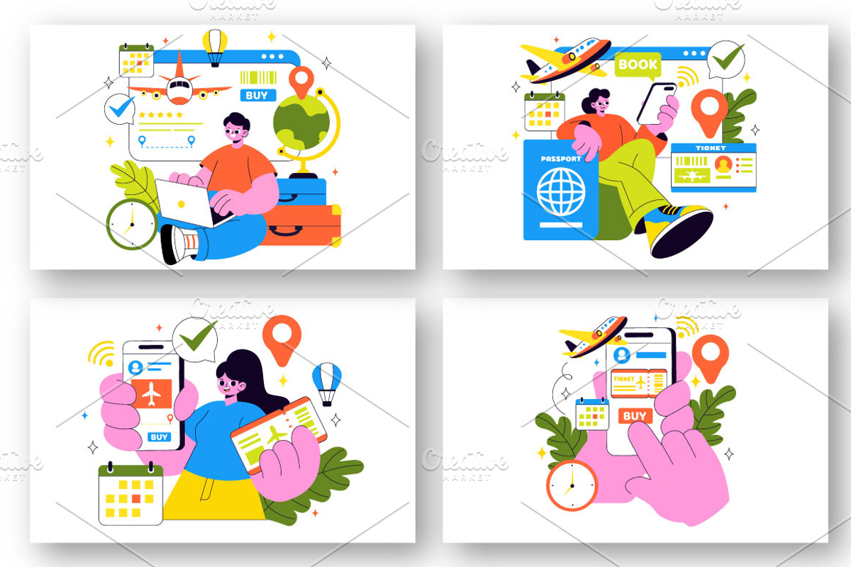 10 Online Ticket Travel Illustration, a Person Illustration by denayunebgt (Photo 3 of 4)