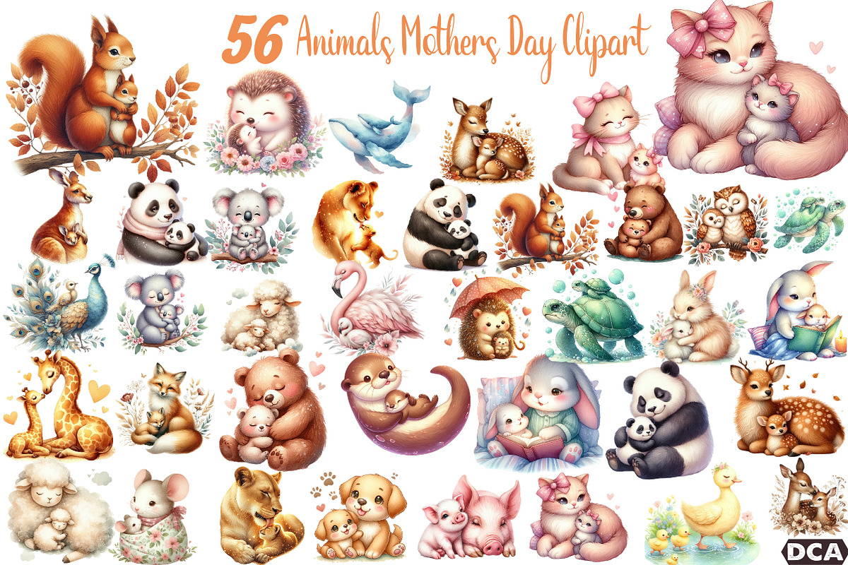 Cute Animals Mothers Day Clipart Mom, an Illustration by DreamCafeArt (Photo 1 of 6)