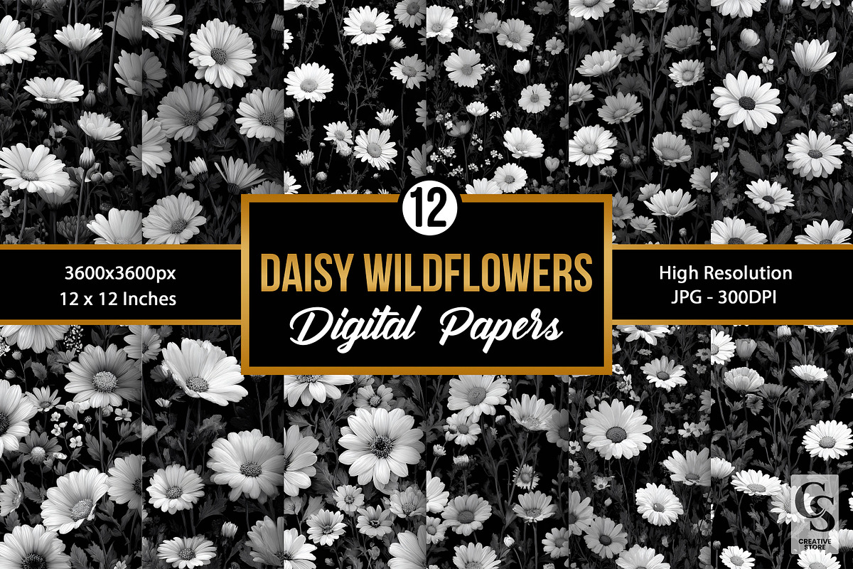 Black & White Daisy Wildflower Paper, a Pattern Graphic by Creative Store (Photo 1 of 4)