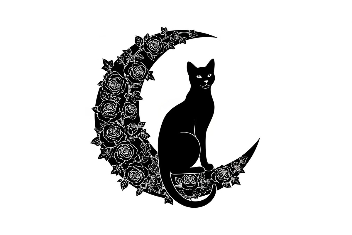 Cat on Crescent Moon Bundle, an Illustration by jahid234 (Photo 22 of 31)