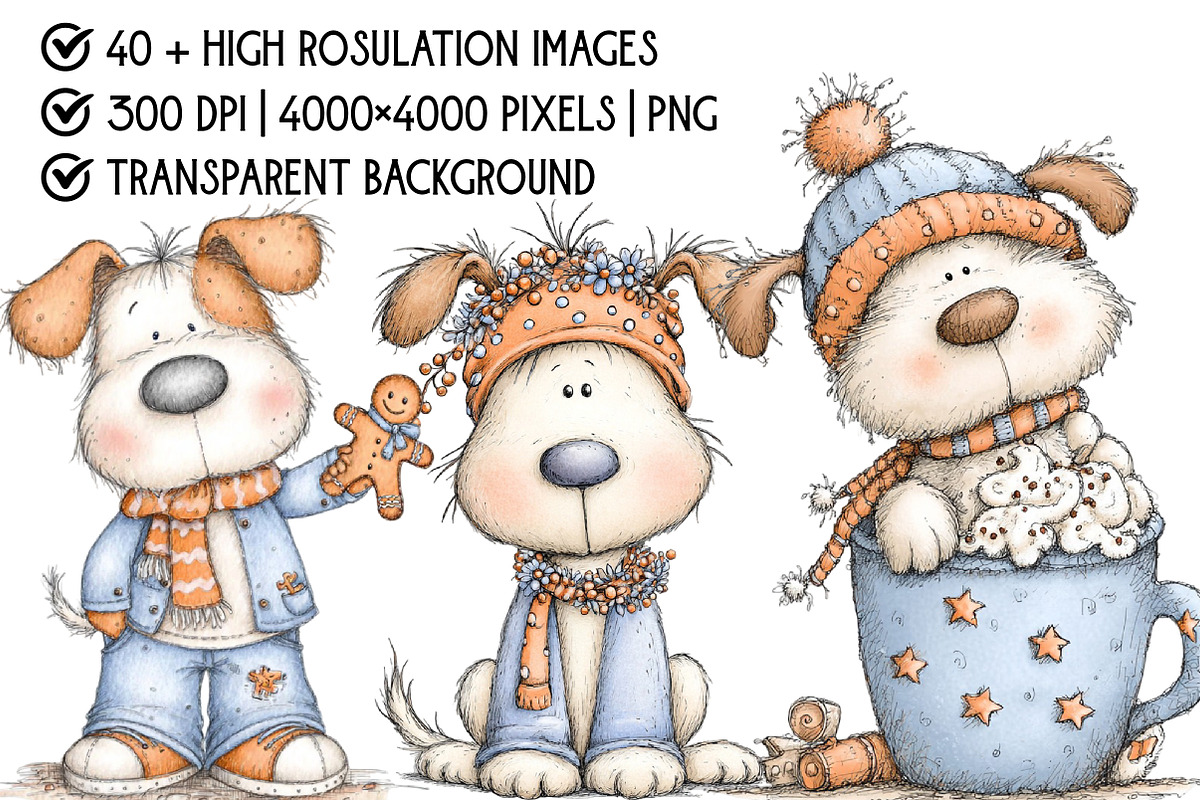 Whimsical Cute Christmas Dog Clipart, an Illustration by Pixels.Craft (Photo 4 of 6)
