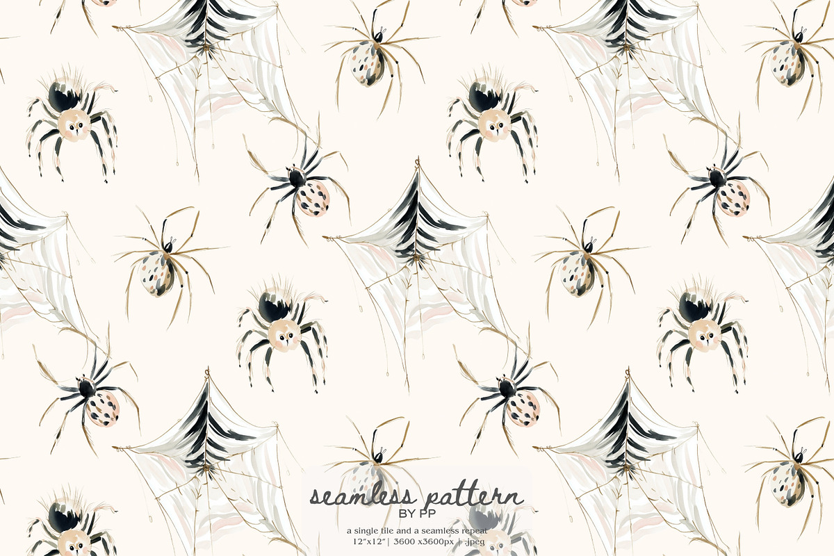 watercolor spider seamless pattern, a Pattern Graphic by Pink Studio Art (Photo 1 of 4)