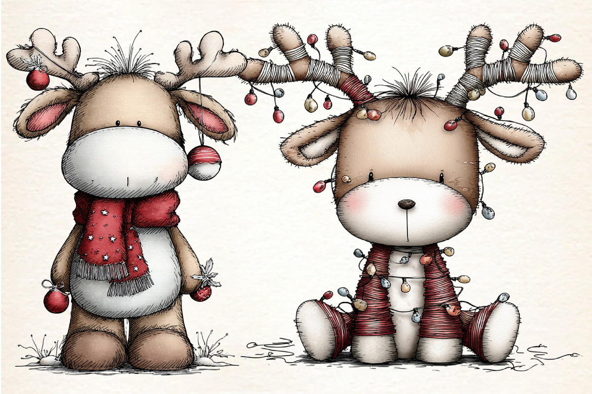 Whimsical Christmas Reindeer Clipart, an Illustration by Dream Creation (Photo 5 of 7)