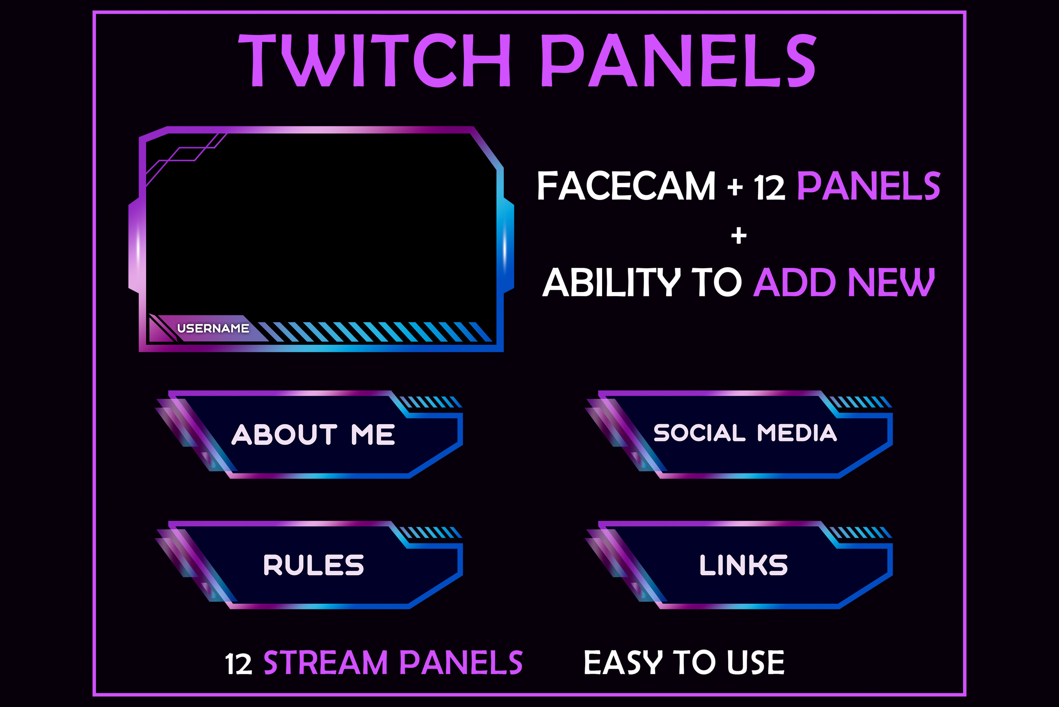 Twitch Neon Panels. Stream overlays | Templates & Themes ~ Creative Market