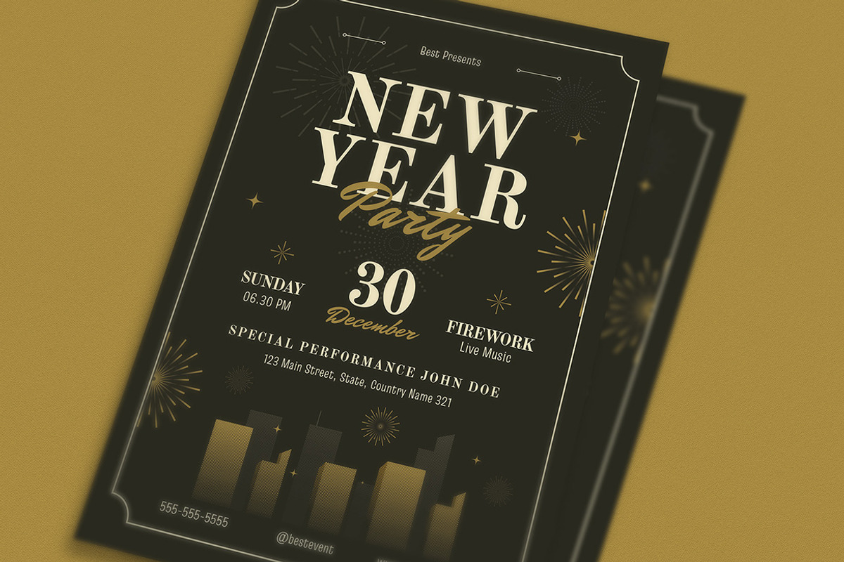 Black Modern New Year Party Flyer, a Flyer Template by VectorVactory (Photo 2 of 3)