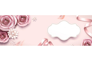 Pink Paper Flowers Banner