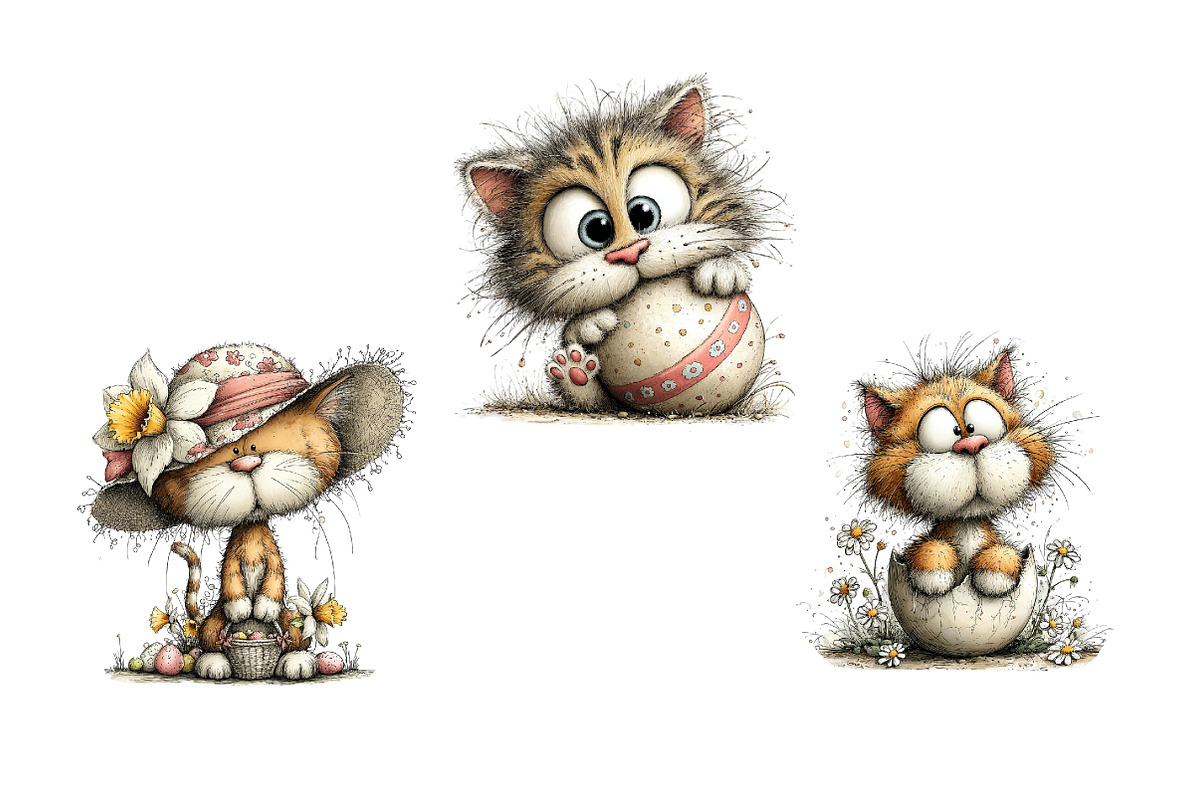 Whimsical Spring Easter Cats Clipart, an Illustration by Dream Creation (Photo 7 of 7)