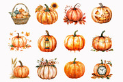 Watercolor Autumn Pumpkin Clipart, an Illustration by Design Market (Thumbnail 3 of 4)