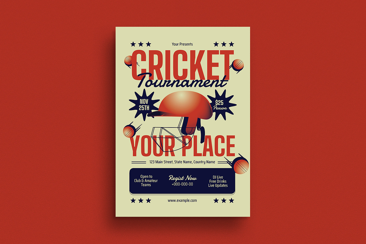 Red Modern Cricket Tournament Flyer, a Flyer Template by VectorVactory (Photo 1 of 3)