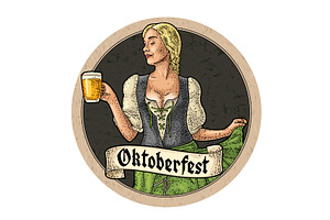 Young sexy Oktoberfest woman holding, a Food Illustration by MoreVector