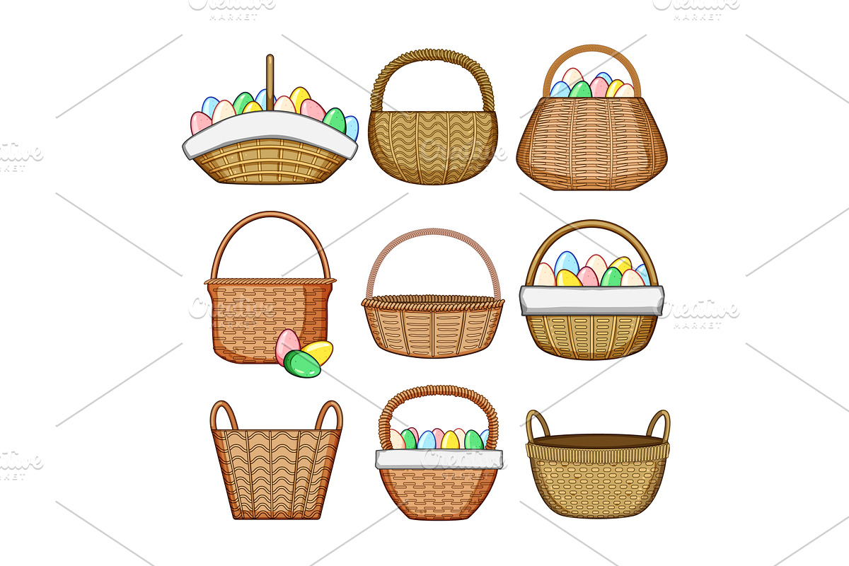 Collection of wicker baskets with, an Object Illustration by pikepicture