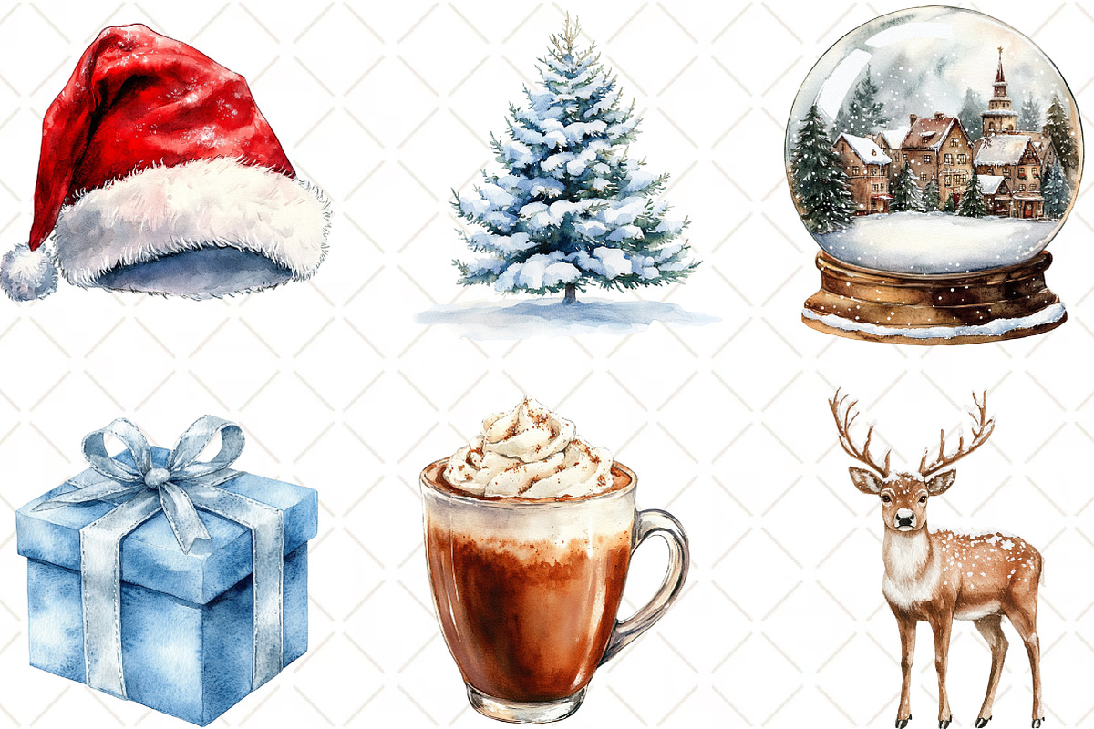 Frosty Christmas Watercolor Clipart, an Illustration by Black Bird Studio (Photo 6 of 6)