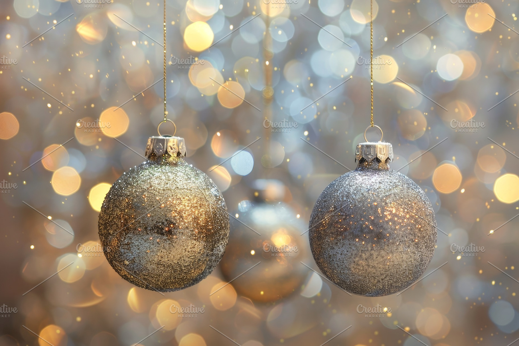 Two sparkling silver Christmas ornam, a Photo by Tanuart