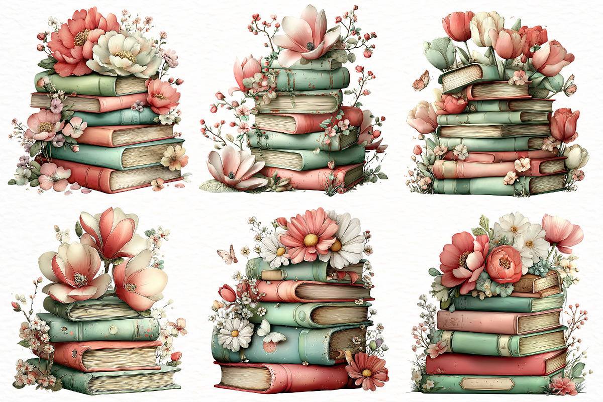 Whimsical Spring Book stack Clipart, an Illustration by Designworld (Photo 4 of 8)