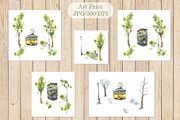 Watercolor Tramcars, a Transportation Illustration by Budogoshch (Thumbnail 3 of 9)