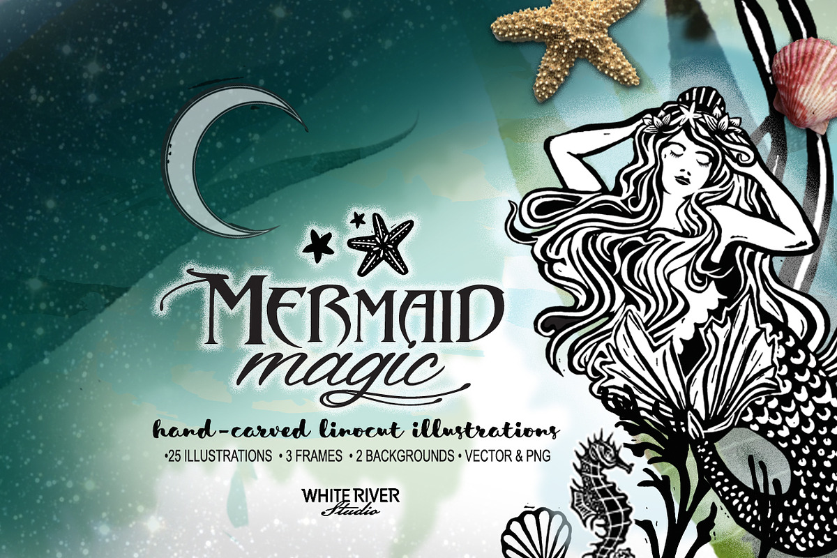 Mermaid Magic Linocuts, a Graphic by WhiteRiverStudio (Photo 1 of 5)