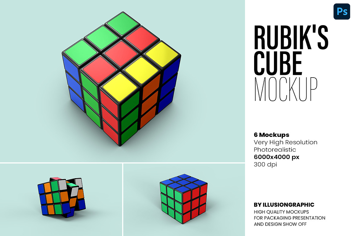 Rubik's Cube Mockup - 6 views, a Merchandise Mockup by Illusiongraphic (Photo 1 of 16)