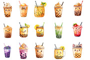 Cute Boba Tea Clipart, an Illustration by Designworld (Thumbnail 2 of 5)