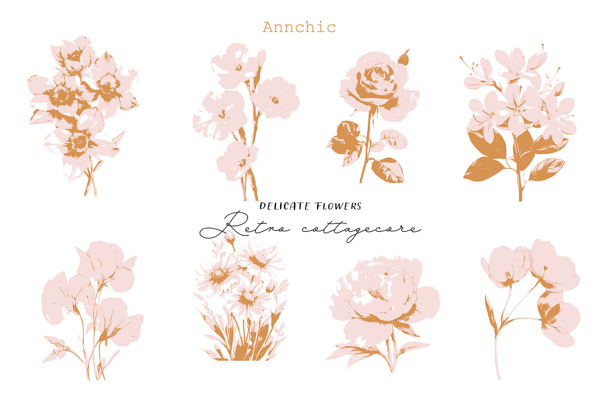 Flower clipart retro cottagecore set, an Object Graphic by Anna Sokol (Photo 9 of 10)