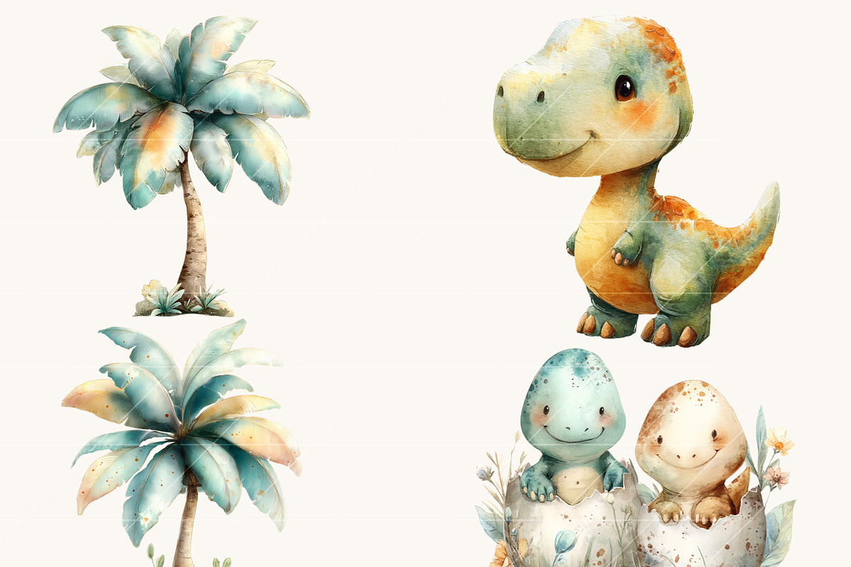 Watercolor Cute Dino Clipart, an Animal Illustration by Design Scotch (Photo 7 of 9)