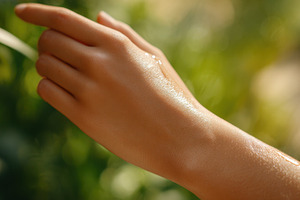 Hand touching wet leaves in sunlight, a Photo by Beautiful things