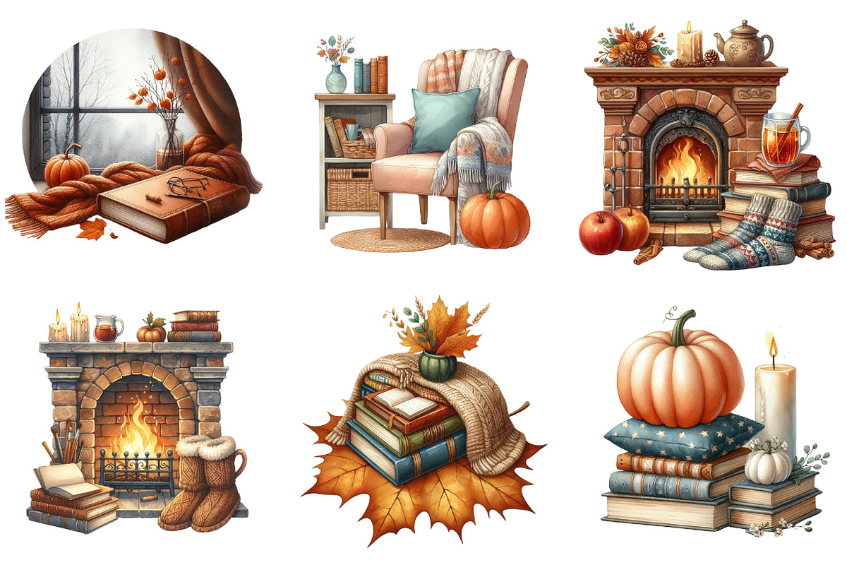 Fall Reading Nook Clipart, an Illustration by DreamArtGraphic (Photo 4 of 4)
