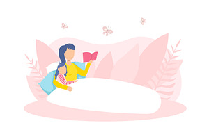 Mother Reading Book to Her Daughter, a Person Illustration by TopVectors